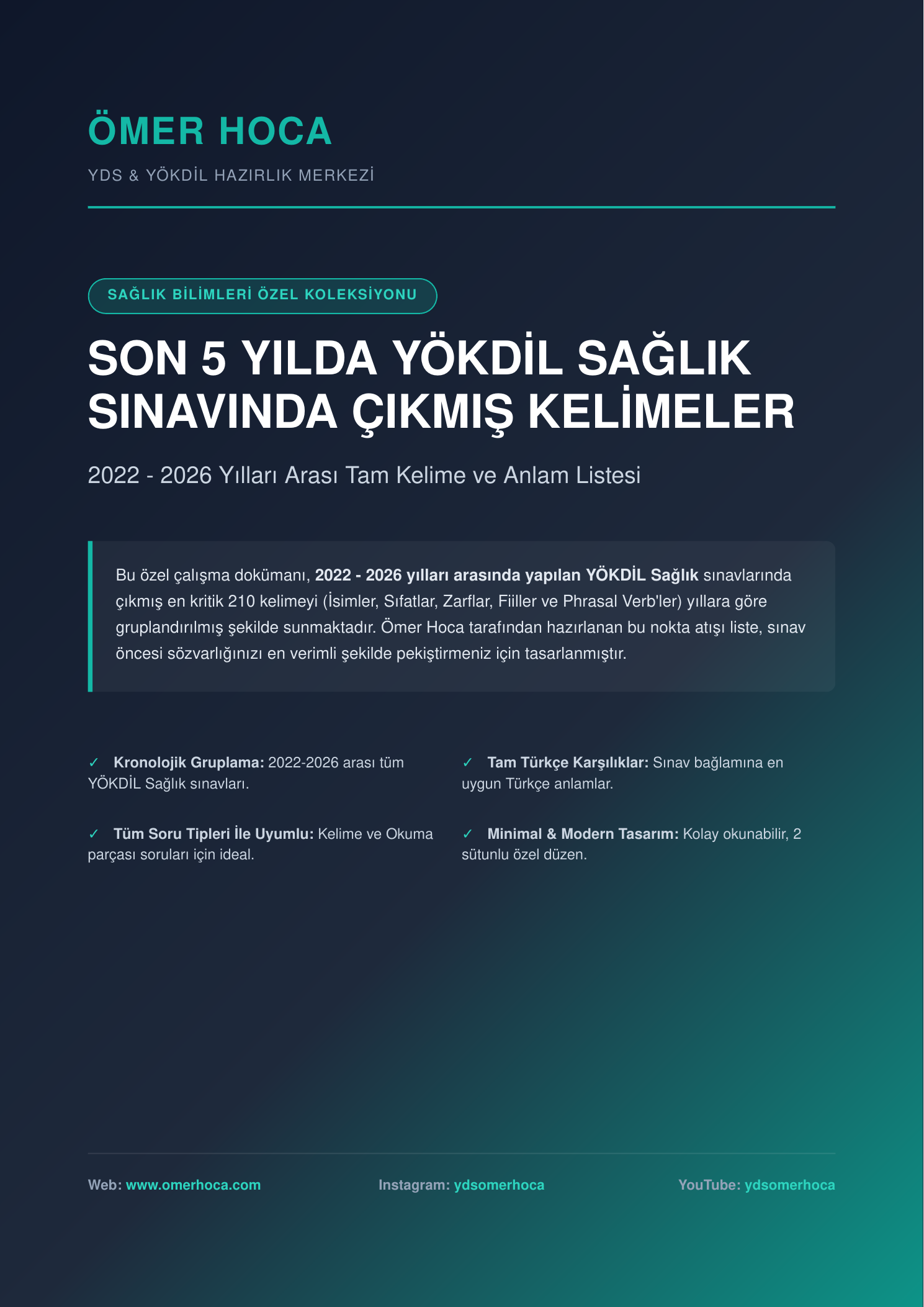 Son 5 Yılda YÖKDİL Sağlık Sınavında Çıkmış Kelimeler kapak görseli