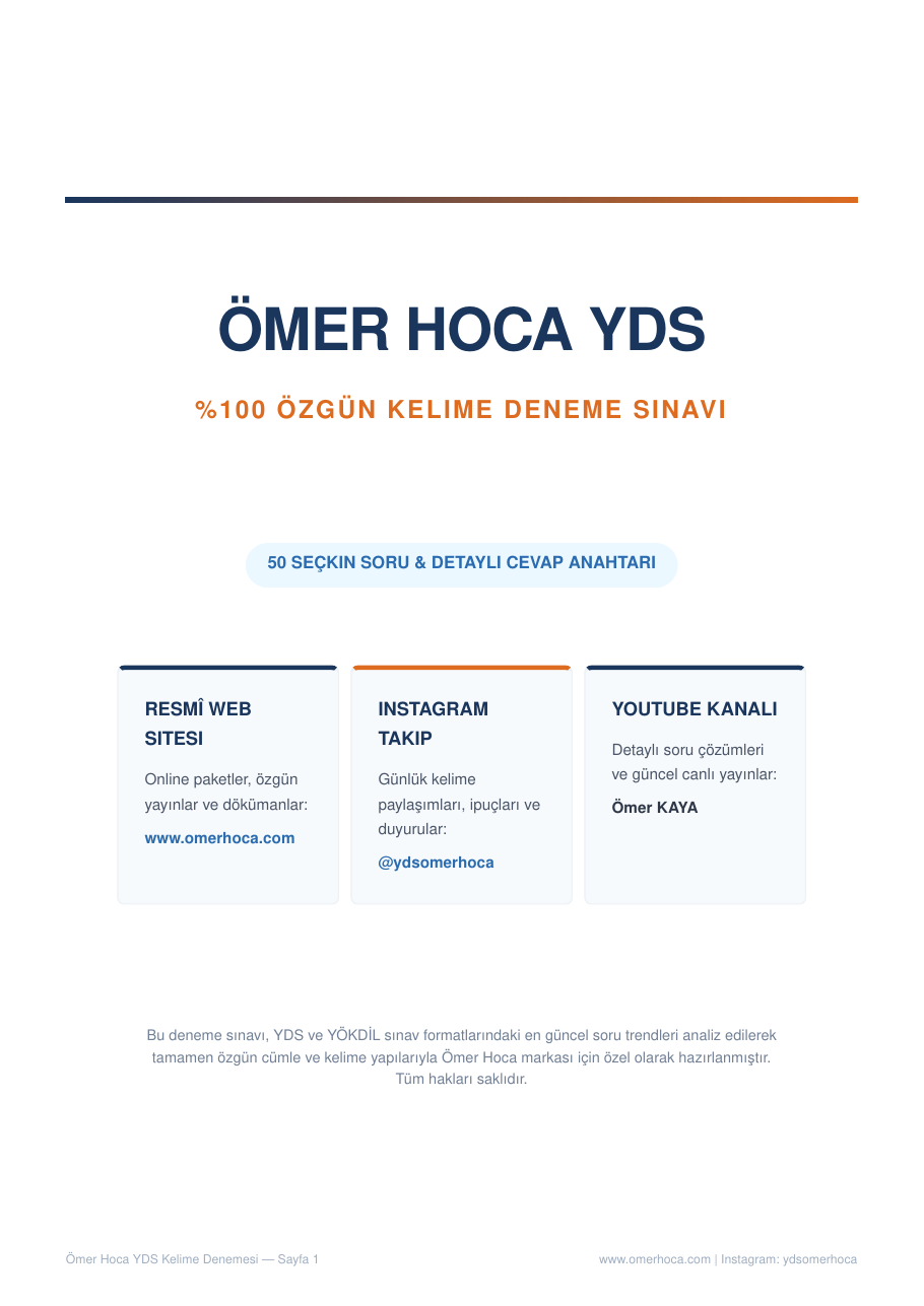 Ömer Hoca YDS Özgün Kelime Denemesi kapak görseli