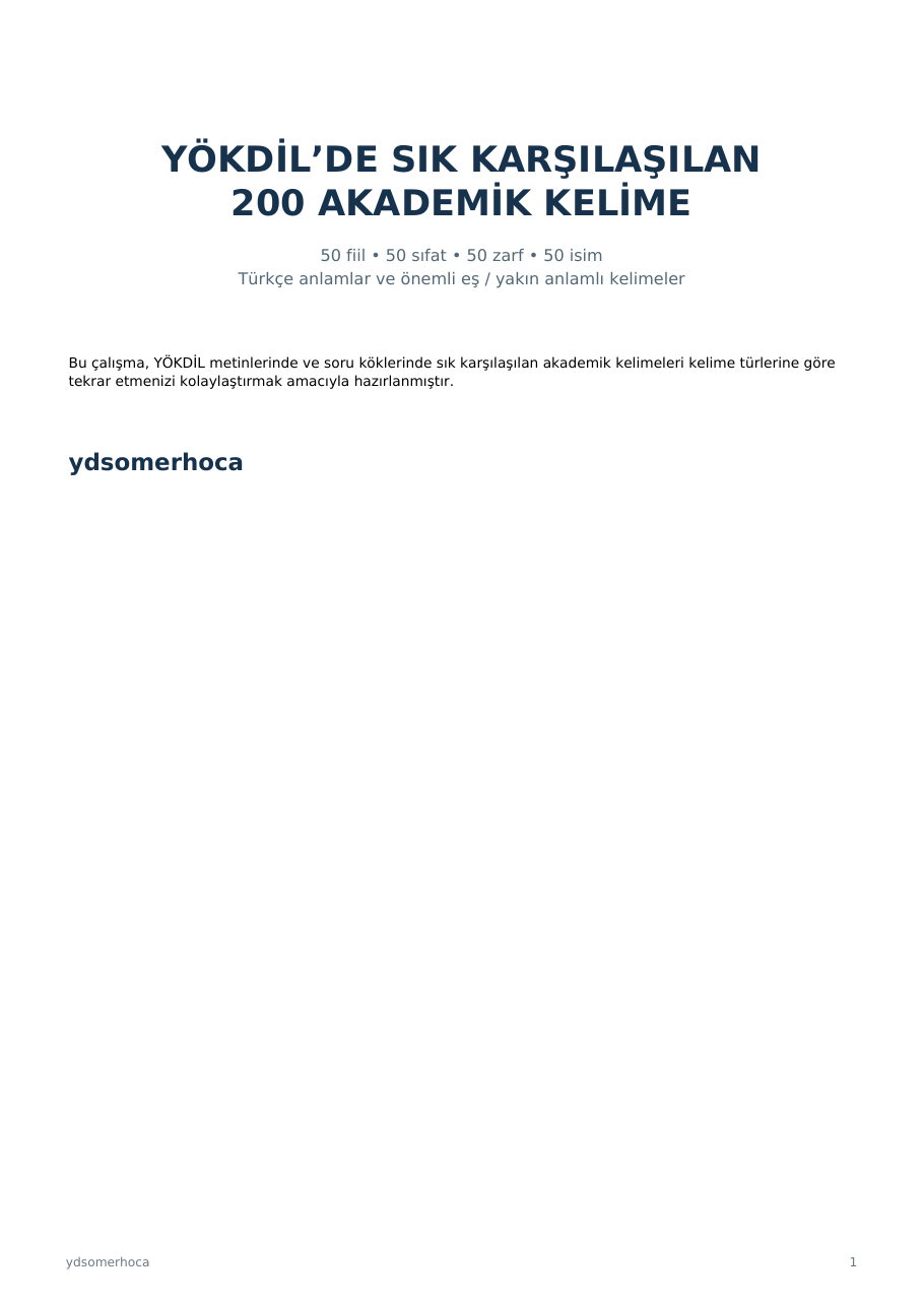 YÖKDİL'de Sık Karşılaşılan 200 Akademik Kelime kapak görseli