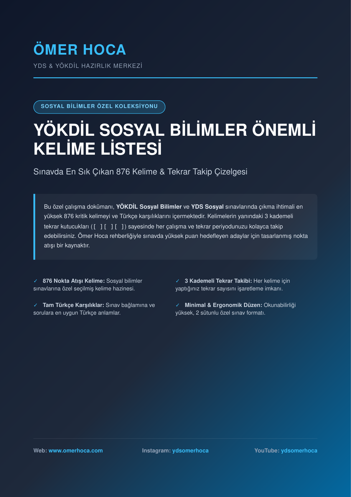 YÖKDİL Sosyal Bilimler 876 Kelime Listesi PDF kapak görseli